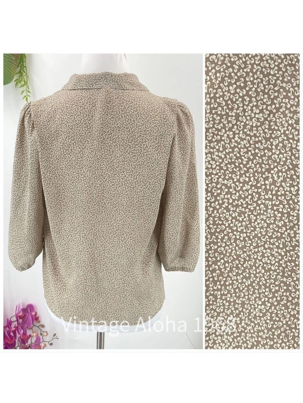Vintage Liberty House Blouse 1980's Tan & White Floral